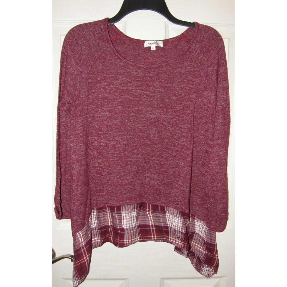 ANGELS Burgundy Sz Medium Stretchy Layer Look Lightweight Popover Casual Sweater